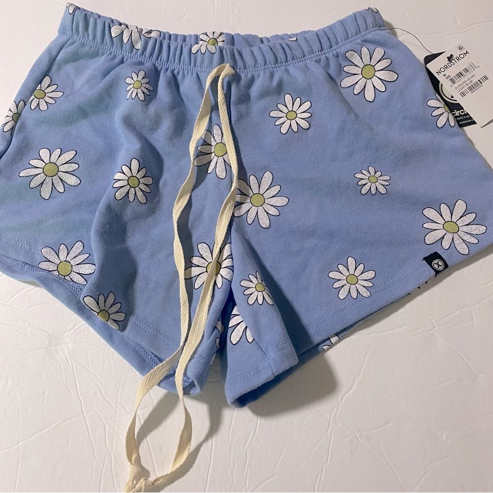 Circle X blue Daisy floral retro boho Y2K loungewear sweat shorts pull on NWT M